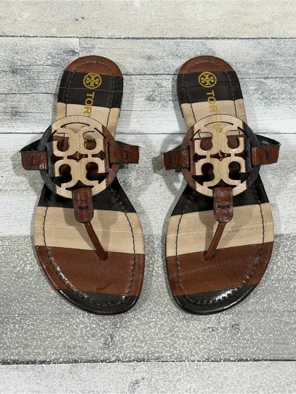 TORY BURCH Eel Leather Miller Sandal In Neutral Stripe Eel - Size - 6